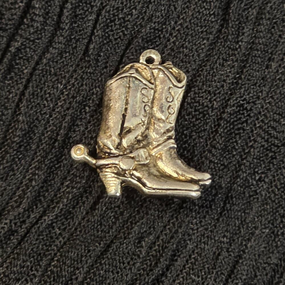 Sterling Silver Vintage Cowboy Boot Charm Pendant Western Rodeo Pin